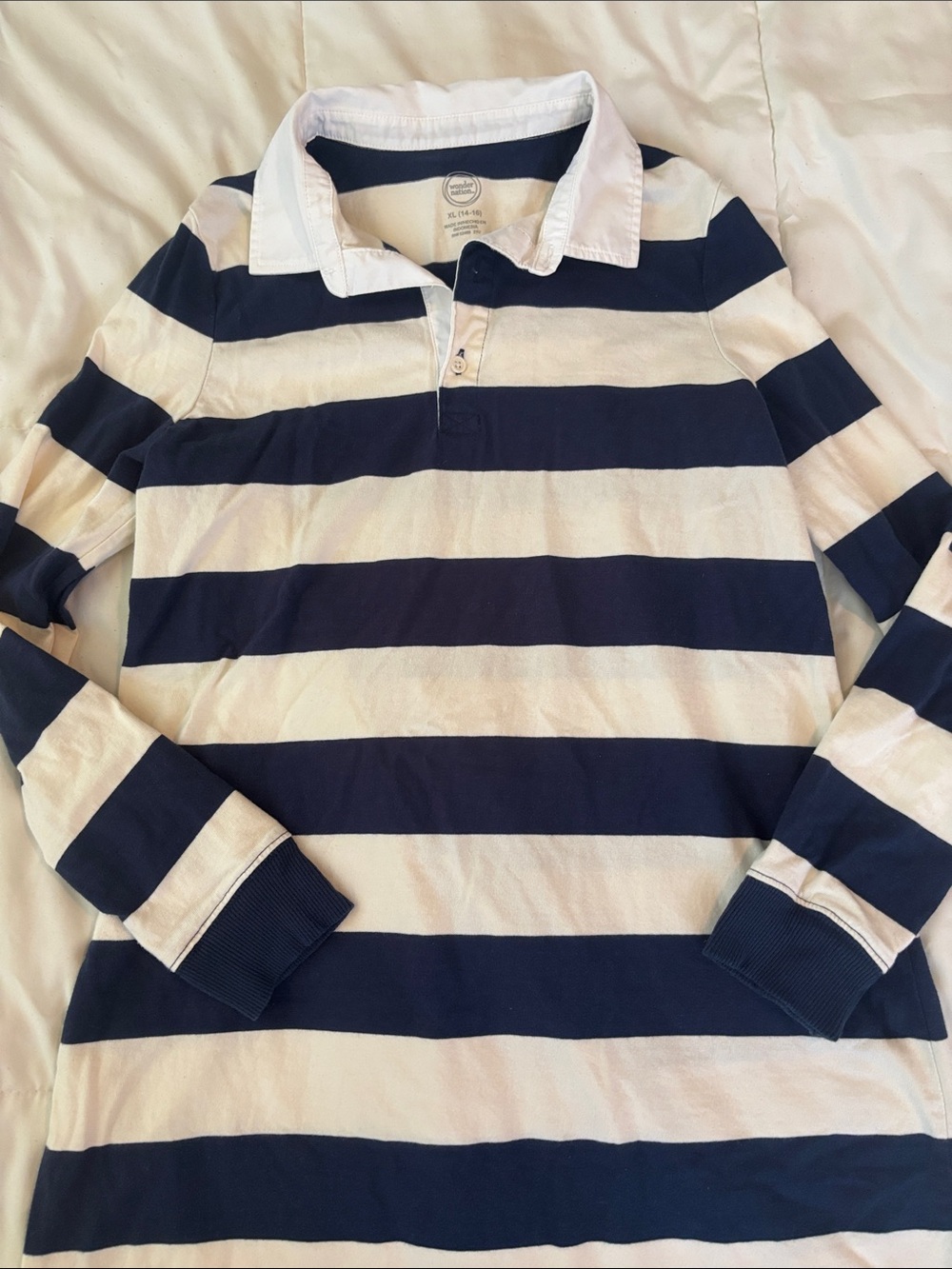 Wonder Nation Navy and White Striped Long Sleeve Polo Dress
